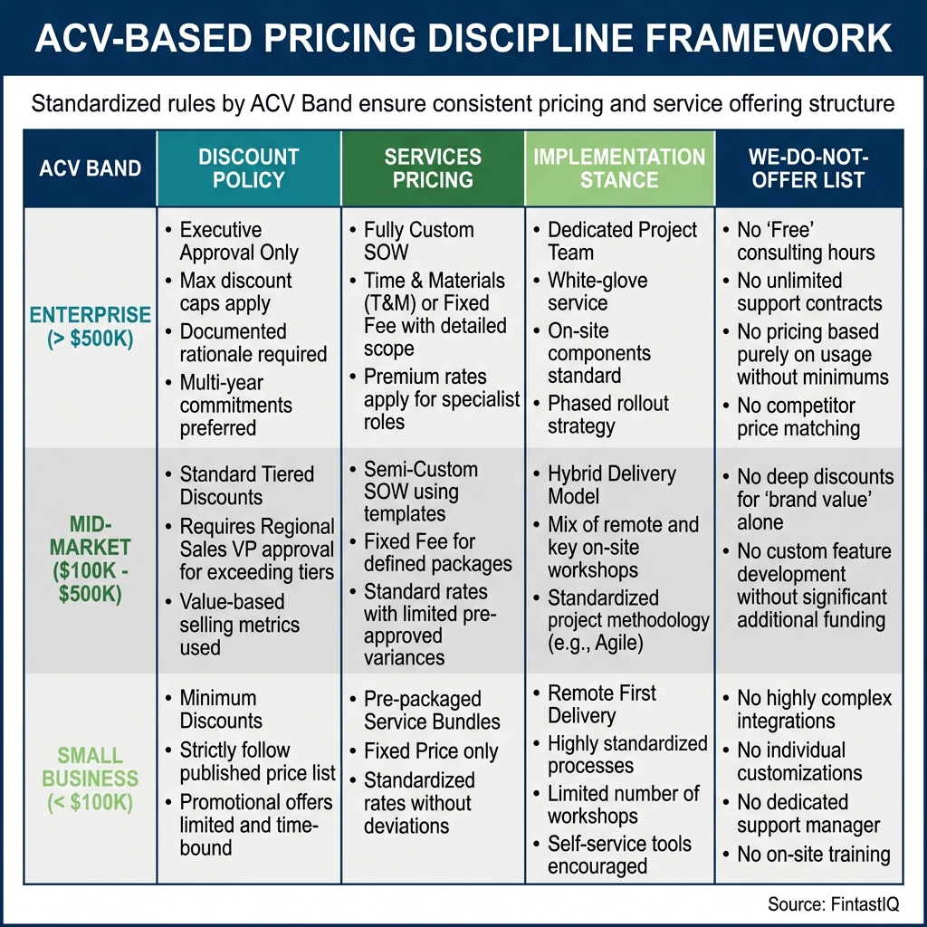 ACV-band pricing-discipline matrix